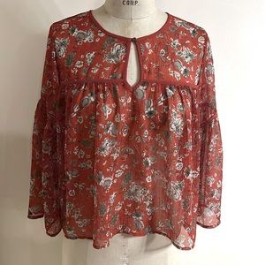 Luck Brand Sheer Floral Top Size M
